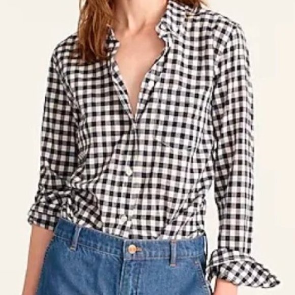 J. Crew Navy Gingham Crinkle Boy Button Down - Picture 2 of 8